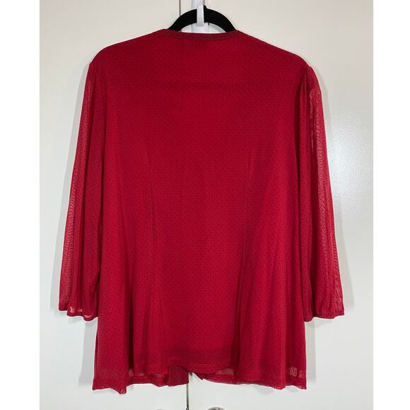 APT. 9 Woman Red Polka Dot Ruffled 3/4 Sleeve Button front V-Neck Blouse Size 1X - Picture 7 of 10